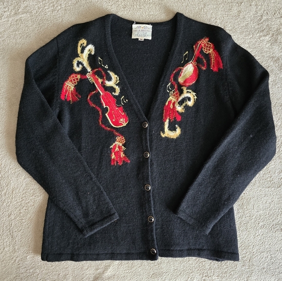 Vintage 90s Susan Bristol wool musical cardigan size medium - Picture 6 of 15